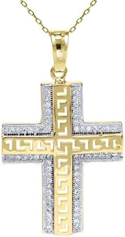 Crystalbella Stunning Two-Tone Greek Key Style Cross Pendant With18 Inch Chain Jewelry