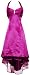 Satin Halter Dress Tulle Mini Train Prom Bridesmaid Holiday Formal Gown Junior Plus Size, Large, Fuchsia