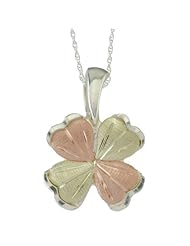 Black Hills Gold Sterling Silver 4 Leaf Clover Necklace and Earrings Jewelry Set