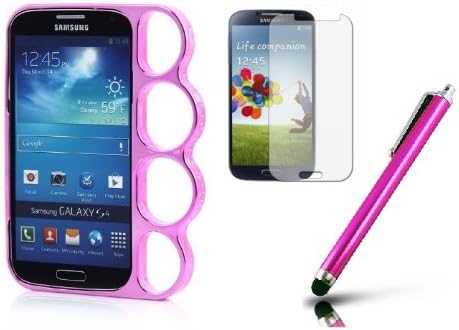 ShopNY Samsung Galaxy S4 i9500 SIV Plastic Brass Knuckles Hard Bumper Rim Case Cover Hot Pink + Free Stylus Pen + Free Screen Protector
