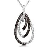 10K White Gold Black and White Diamond Tear Drop Pendant (1/2 cttw, I-J Color, I2-I3 Clarity), 18