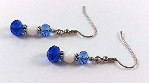 Blue and White Beaded Glass Earrings