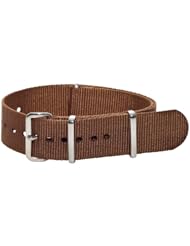 20mm Classic SS Nylon Solid Brown - Easily Interchangeable Replacement Military Watch Band / Strap - Fits All Watches!!!