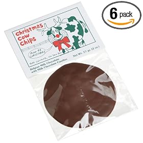 Tom and Sally’s Handmade Chocolates, Christmas Cow Chips (Belgian Milk Chocolate with Red and Green Candies), 2-Ounce Pies (Pack of 6)