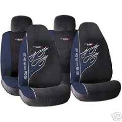 Matrix Blue Black Flames Front Rear Seat Covers Set