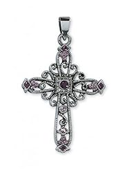 18" Purple Rhinestone Cross Timeless Solid .925 Sterling Silver Expressions Crosses
