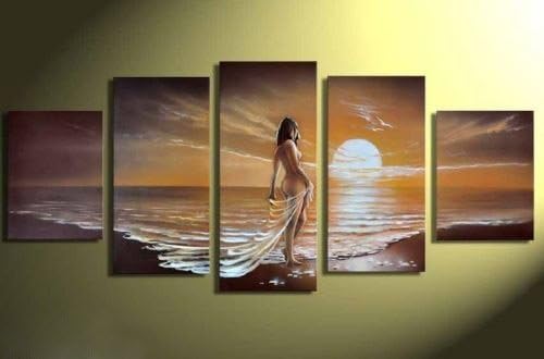 Hand-Painted African Landscape Lady Standing Sea Modern Abstract Sexy Nude Female Body Paintings On Canvas Naked Woman Wall Pop Art No Frame(Not Stretched)