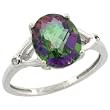 10k White Gold Diamond Mystic Topaz Ring 2.4 ct Oval Stone 10x8 mm, 3/8 inch wide, sizes 5-10