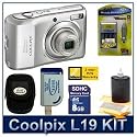Nikon Coolpix L19 Silver Kit w/ 8GB SD, Reader, Battery, Case & More