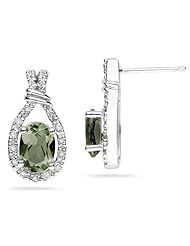 Green Amethyst & Diamonds Oval Shape Earrings in White Gold