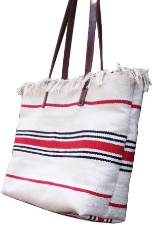 Fringe Cotton Tote with Leather Straps
