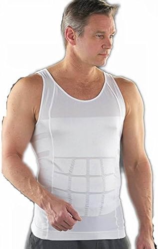 Peershing Men's Shaper Slimming Undershirts T-shirt Elastic Body Sculpting Vest (XXL, white)