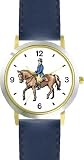 Dressage Horse and Rider Horse - WATCHBUDDY® DELUXE TWO-TONE THEME WATCH - Arabic Numbers - Blue Leather Strap-Size-Large ( Men's Size or Jumbo Women's Size )