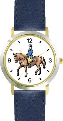 41jU79d HvL Horse and rider for dressage horse   WATCHBUDDY ® deluxe two TONE topic WATCH   Arabic Numbers   Blue Leather Strap Women Size Small