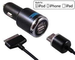Skiva PowerFlow 2.1Amp / 10Watt (Fast) Car Charger for new iPad, iPhone 4S 4 3GS, iPad 2, iPad 3, iPhone, iPad, & iPod