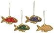 Antique Style Embroidered and Sequined Fish Christmas Ornaments 4 1/2x2 1/2" Set of 4