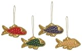 Antique Style Embroidered and Sequined Fish Christmas Ornaments 4 1/2x2 1/2" Set of 4