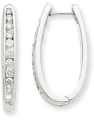14k White Gold Diamond Oval Hoop Earrings. Carat Wt- 0.75ct. Metal Wt- 5.05g