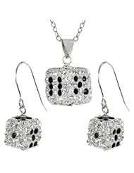 10mm White Color Square Dice Earrings and Pendant Set With Cubic Zirconias 18"