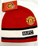 OFFICIAL MANCHESTER UNITED F.C MUFC RED & BLACK WHITE BEANIE HAT WITH CLUB CREST