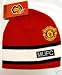 OFFICIAL MANCHESTER UNITED F.C MUFC RED & BLACK WHITE BEANIE HAT WITH CLUB CREST