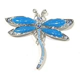 Blue Austrian Rhinestone and Resin Silver-Tone Dragonfly Design Brooch Pin / Pendant Slide
