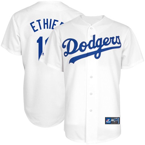 MLB Men's Los Angeles Dodgers Andre Ethier White Home Short Sleeve 6 Button Synthetic Replica Baseball Jersey Spring 2012  (White, Large)