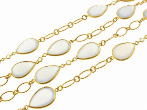 Blue Chalcedony Teardrop Chain with Rose Cut Diamonds by Arunashi