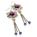 Burnished Gold Effect Purple Bead Flower Earring Size 9CM