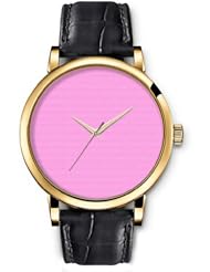 SPRAWL Aanalog Fashion Series Gold Ladies Watches of Genuine Black Leather Strap,Unique Wrist Watch for Women Girls Designed with Pink rodlets