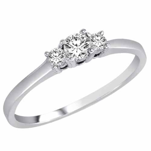 14K White Gold Three 3 Stone Round Diamond Trellis Style Ring (0.25 ctw, G-H, SI) Size 7