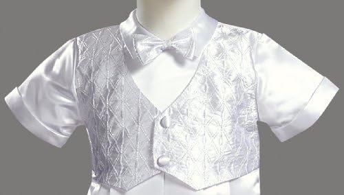 White Satin Christening Baptism Romper with Vest and Matching Hat
