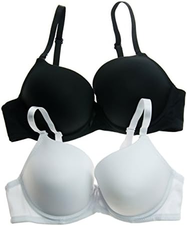 Cotton Cantina 2 Pack Basic Push up Bras with Convertible Straps (36B, Black/White)