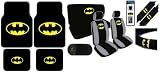 17pc Batman Combo with Front and Rear Carpeted Floor Mats, Front Low Back Seat Covers with Head Rest Covers, Bench Rear Cover, Steering Wheel Cover and a Set of Shoulder Pads, a Cd Holder and Sticker Set