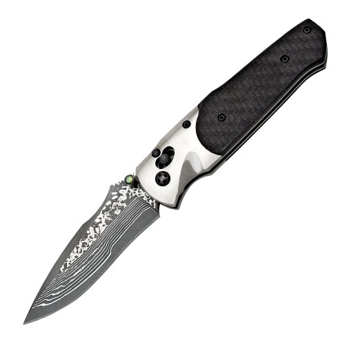 SOG Specialty Knives & Tools A03-P Architech Damascus Knife with Straight Edge Folding 3.5-Inch San Mai VG10 Blade and Carbon Fiber Handle, Polished Hunting Knives