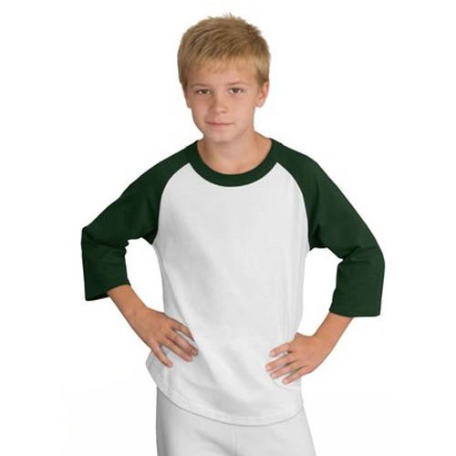 Sport-Tek Youth Colorblock Raglan Jersey, White/Forest, X-Small (4)