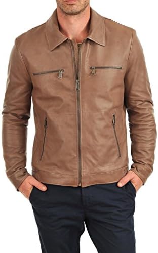 Leather Scan Men's Lambskin Leather Bomber Biker Jacket X-Small Tan