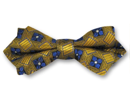 Men's - Gold - Blue - Black - Silk Woven Self-Tie Diamond Tip Pattern Bowtie