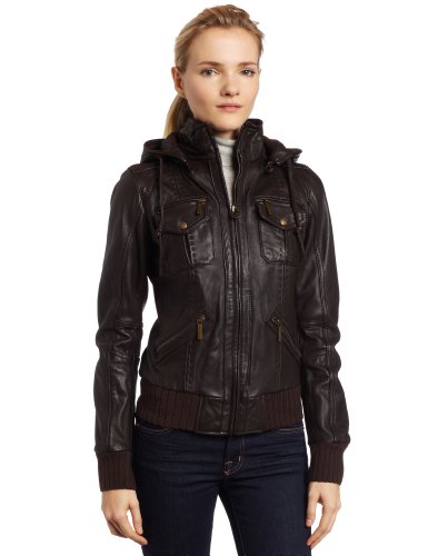 MICHAEL Michael Kors Women's Hooded Leather Bomber - Chocolate - Medium product image