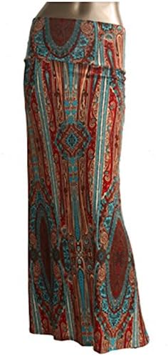 Azules Women's Poly Span Multiple Selection Print Maxi Skirt (M, Brown&Blue E31)