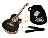 Produkt-Bild: 4/4 Akustik Westerngitarre in Schwarz-Braun mit Rosenholz-Griffbrett und Zubeh&ouml;rset: gepolsterte Tasche, Gurt, Ersatzsaiten und Stimmpfeife