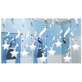 Silver Shooting Stars Party Decorations - Value pack of 15 stars