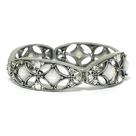 Crystal White Silver Deco Stretch Bracelet Jewelry