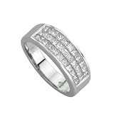 14K White Gold 1 ct. Three Roll Princess Cut Diamond Wedding Band