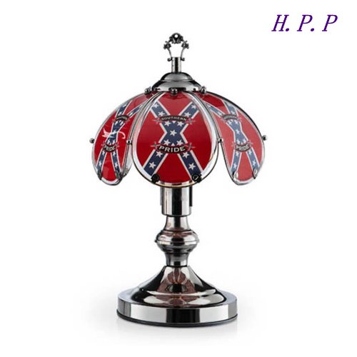 NEW Glass Confederate Flag Scene Touch Lamp 14.3'' H Dark Chrome Finish