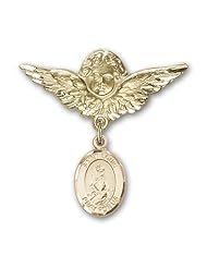 14K Gold Baby Badge with St. Louis Charm and Angel with Wings Badge Pin