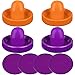 Air Hockey Pushers and Purple Air Hockey Pucks, Goal Handles Paddles Replacement Accessories for Game Tables (4 Striker, 4 Puck Pack) (Orange & Purple)