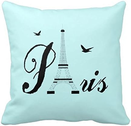 HenryOutletShop Eiffel Tower Paris Aqua Blue Black Cushion Cover L:039 Cotton Throw Square Pillow Case Cushion in 45*45CM