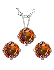 2.85 Ct Round Ecstasy Mystic Topaz 925 Sterling Silver Pendant Earrings Set
