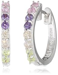 Sterling Silver Multi-Colored Simulated Diamond Huggie Hoop Earrings